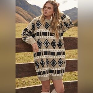 New York and Company Aztec Geo Sweater Dress Medium
